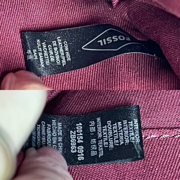 Fossil Emi Red Tassel Leather Saddle Crossbody Bag Color Wine - Picture 15 of 16